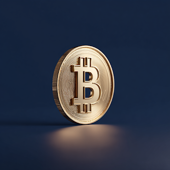 Gold Bitcoin Symbol on Navy Blue Background