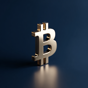 Gold Bitcoin Symbol on Navy Blue Surface