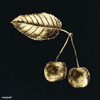 Gold cherry fruit sticker design element | Free  illustration - 2358959