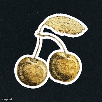 Gold cherry fruit sticker  with a white border | Free  illustration - 2355327