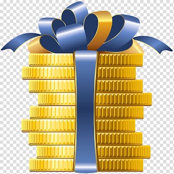Gold coin gift illustration, Yellow Saving Font, Coins with Bow transparent background PNG clipart