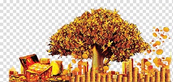 Gold coin, Gold gold treasure tree banner creative Finance transparent background PNG clipart