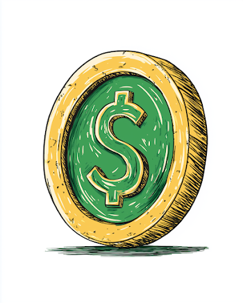 Gold Coin with Green Dollar Sign in Comic Style