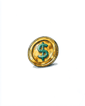 Gold Coin with Green Dollar Sign in Comic Style