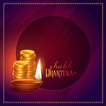 Gold coins and diya happy dhanteras Free Vector