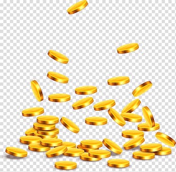 Gold-colored coins animated illustration, Gold coin Adobe Illustrator, Floating purse transparent background PNG clipart