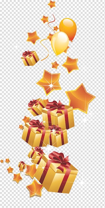 Gold-colored gift illustration, Happy Birthday to You Greeting card Balloon Gift, Golden gift box with balloons transparent background PNG clipart