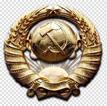 Gold-colored globe wreath emblem, Golden Soviet Emblem transparent background PNG clipart