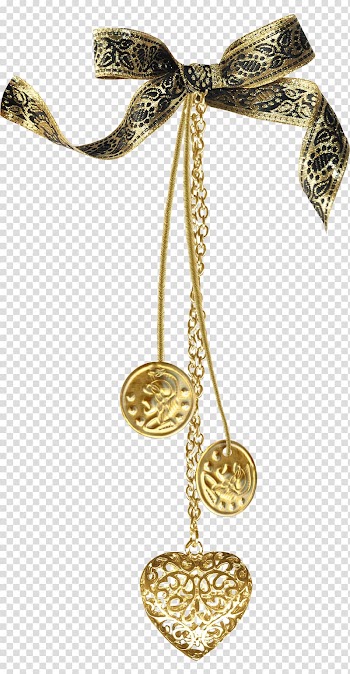 Gold-colored heart and round pendant illustration, jewelry transparent background PNG clipart