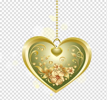 Gold-colored heart pendant, Valentines Day Gift, Golden floral background material love transparent background PNG clipart