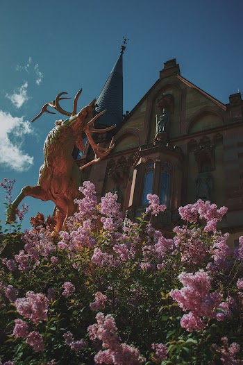 Gold-colored Statue Near a Church