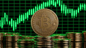 Gold Cryptocurrency Coin with Financial Candlestick Chart