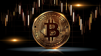 Gold Cryptocurrency Coin with Trading Chart Background