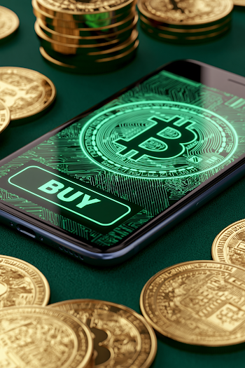 Gold Cryptocurrency Coins and Smartphone