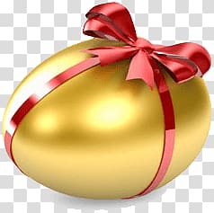 Gold egg with red ribbon illustration, Gold Easter Egg With Ribbon transparent background PNG clipart