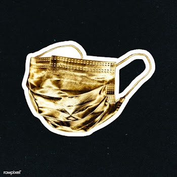 Gold face mask sticker with a white border | Free  illustration - 2366514