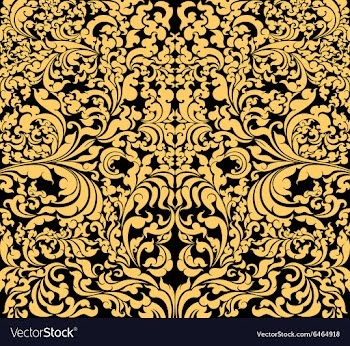 Gold floral art pattern on black vector image