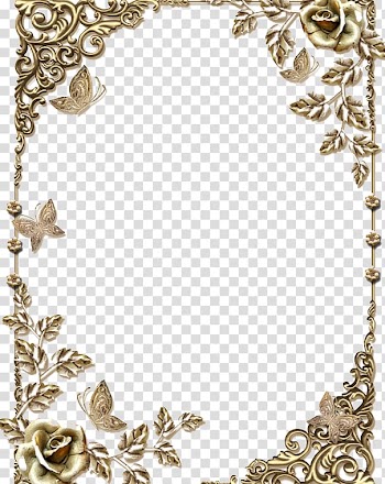 Gold floral end frames, , Gold frame transparent background PNG clipart