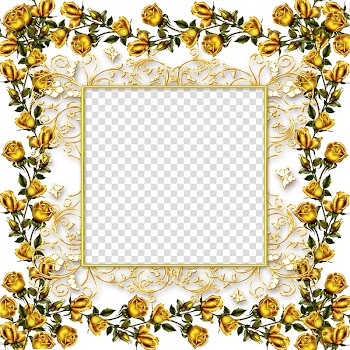 Gold floral frame, Paper Flower , Tulip petals gold border transparent background PNG clipart