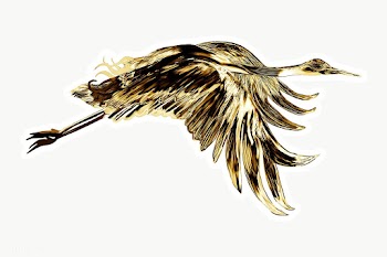 Gold flying Japanese crane sticker with a white border | Free  transparent png - 2368617