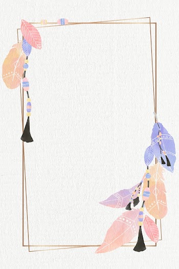 Gold frame psd pastel purple Boho feather