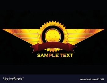 Gold grunge label with wings vector image