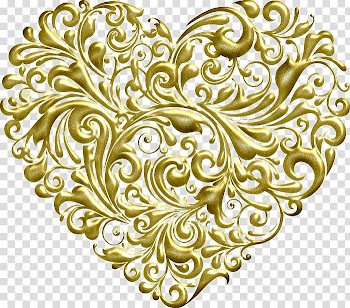 Gold heart floral illustration, Cartoon painted gold heart-shaped pattern transparent background PNG clipart