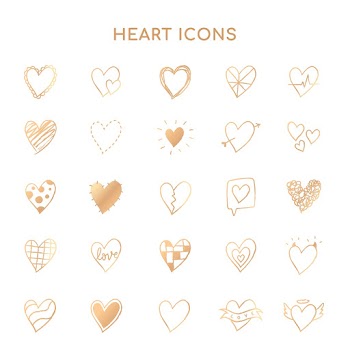 Gold heart icons psd, set in doodle style | Free stock illustration | High Resolution graphic