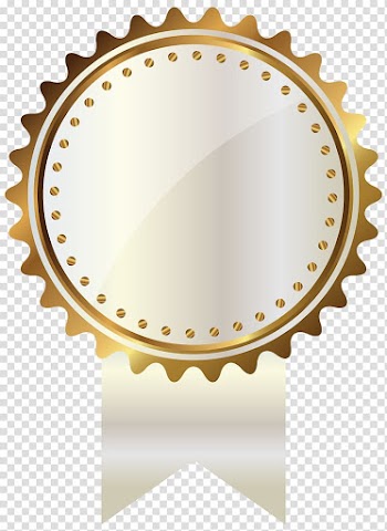 Gold medal illustration, Gold , White and Gold Seal with Ribbon transparent background PNG clipart
