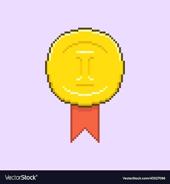 gold medal or first place badge with red ribbon