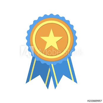 Gold medal with red ribbon