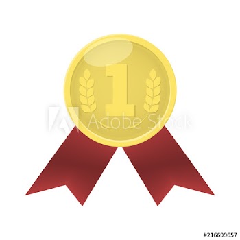 Gold medal with red ribbon