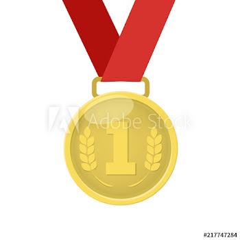 Gold medal with red ribbon