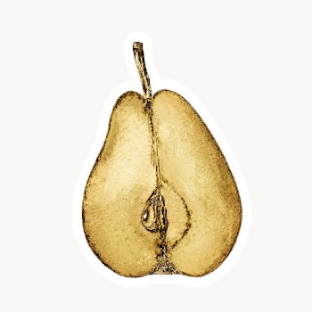 Gold pear fruit sticker with a white border | Free  transparent png - 2366000