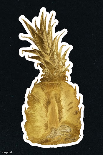 Gold pineapple fruit sticker with a white border | Free  illustration - 2358864