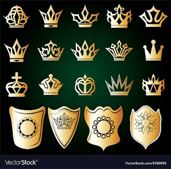 Gold Shield and Crown Set vector image
