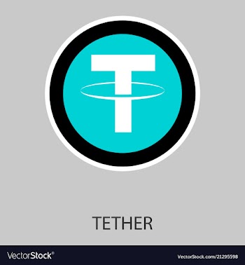 Gold tether coin on a gray background virtual vector image