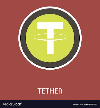 Gold tether coin on a gray background virtual vector image