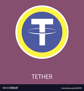 Gold tether coin on a gray background virtual vector image