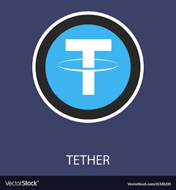 Gold tether coin on a gray background virtual vector image