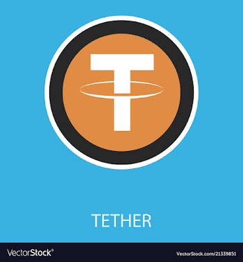 Gold tether coin on a gray background virtual vector image