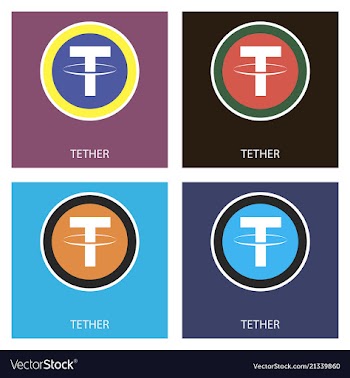 Gold tether coin on a gray background virtual vector image