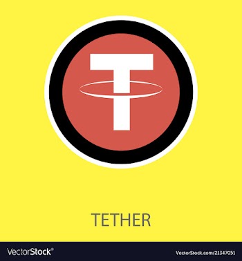 Gold tether coin on a gray background virtual vector image