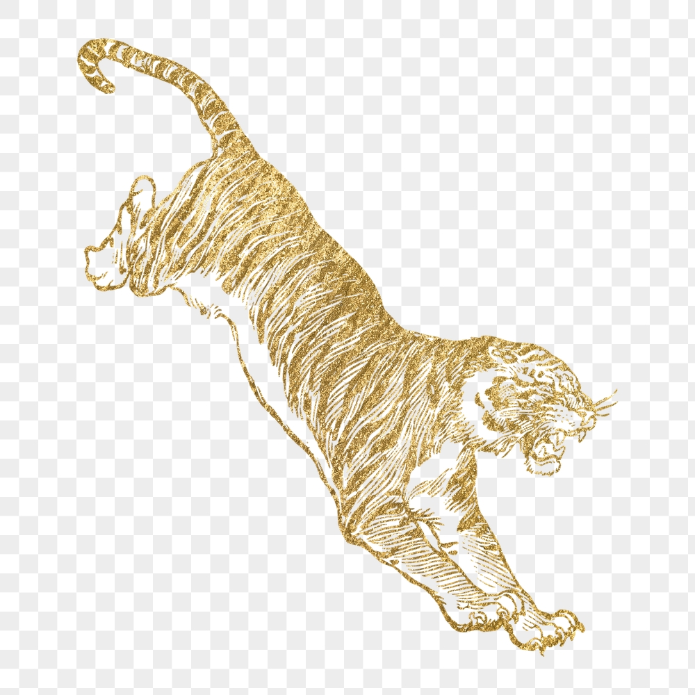 Gold tiger png sticker, animal | Free PNG Illustration - rawpixel