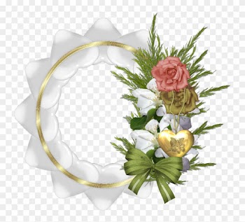 Gold Transparent Round Frame With White Hearts And - White Rose Frame Transparent
