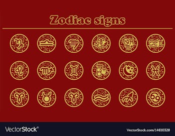 Gold zodiac icons set of vector image