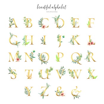 Golden alphabet collection with floral ornaments Free Vector
