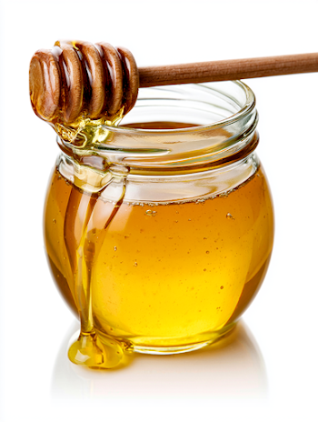 Golden Amber Honey in Glass Jar with Dipper