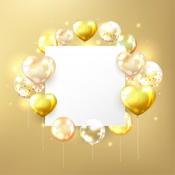 Golden balloons with white copy space in square shape Free Vector