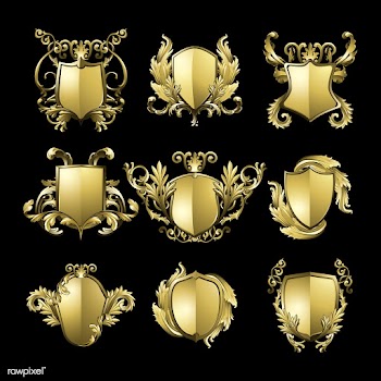 Golden Baroque shield elements vector set | Free stock vector - 535346